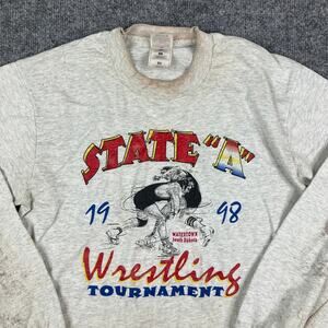 Fruit of the Loom T-Shirt Mens M Gray 1998 Wrestling Graphic Vintage 90s Stained